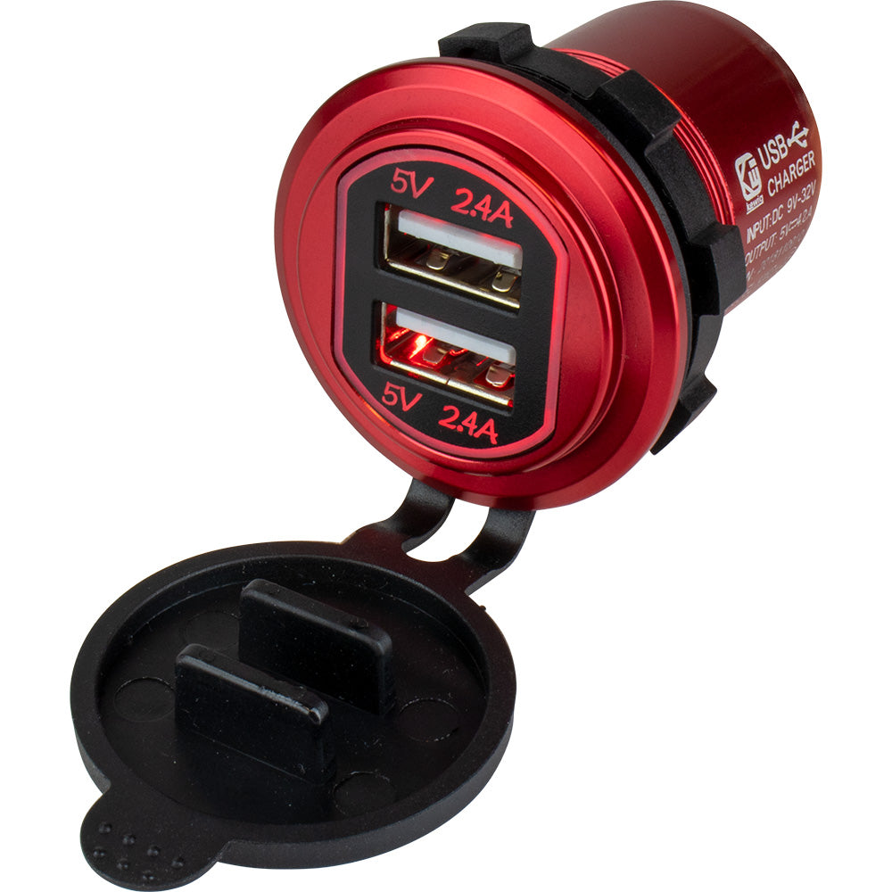SeaDog Round Red Dual USB Charger w1 Quick Charge Port  4265041
