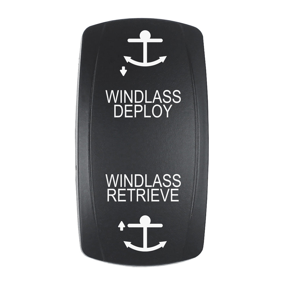 Pacer Actuator  WINDLASS DPLYRTRV fV Series Contura Switches  Black  Laser Etched TopBottom Light EV2LEWND