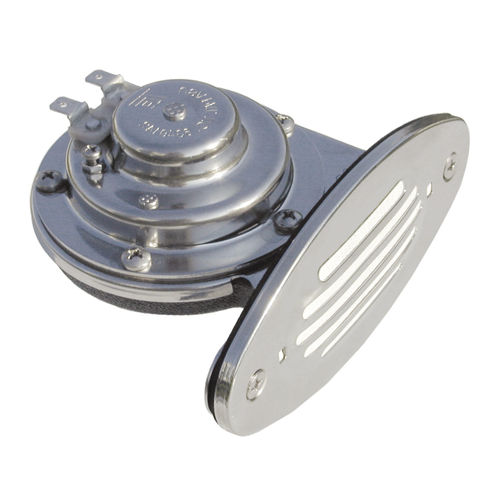 Schmitt Marine Mini Stainless Steel Single DropIn Horn wStainless Steel Grill  12V High Pitch 10051