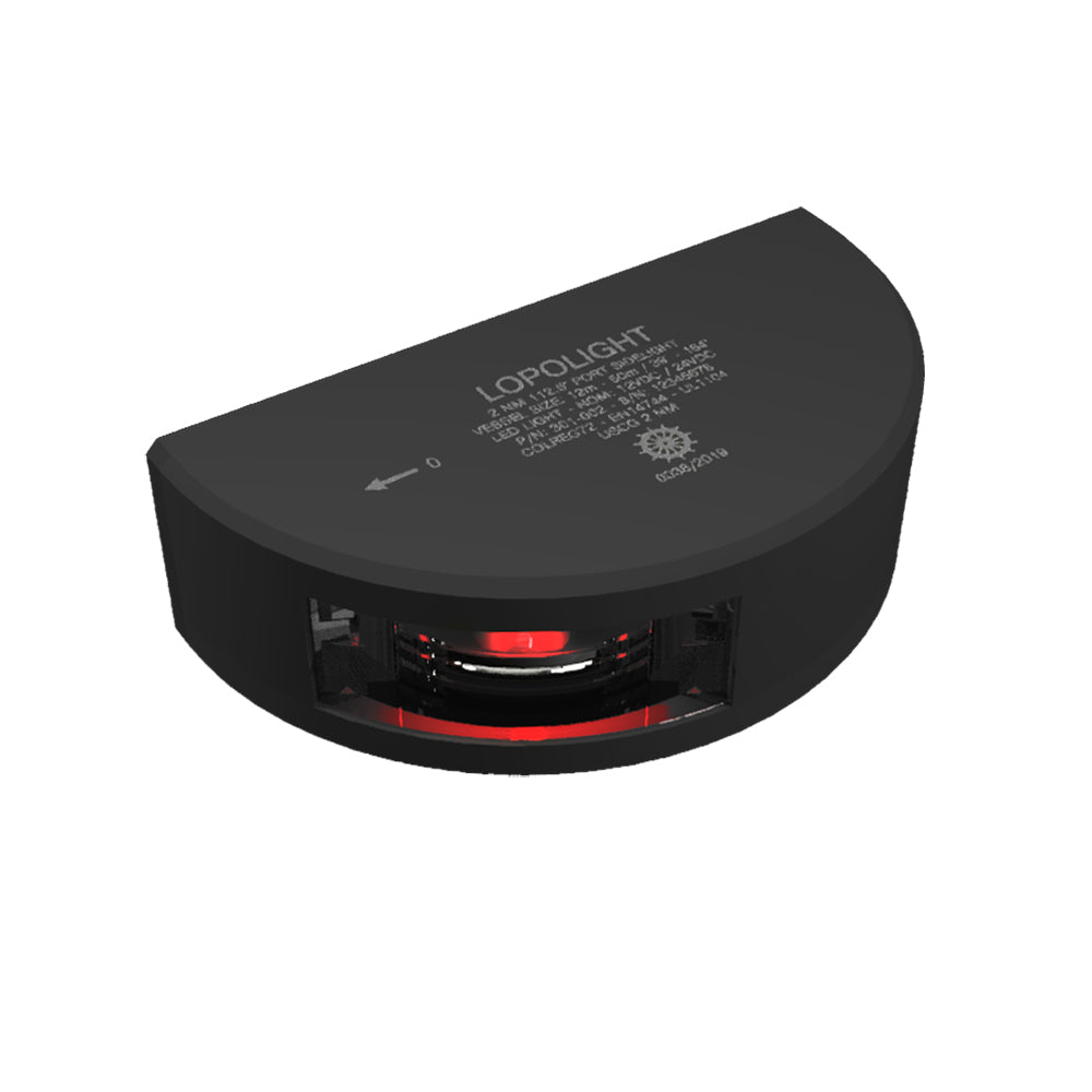 Lopolight Series 301002  Port Sidelight  2NM  Vertical Mount  Red  Black Housing 301002B