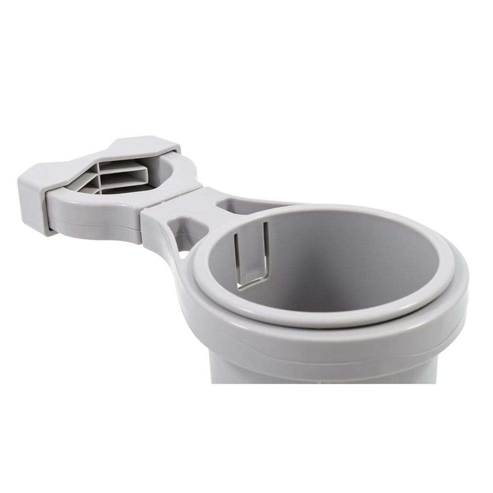 Camco ClampOn Rail Mounted Cup Holder  Large for Up to 2 Rail  Grey 53092