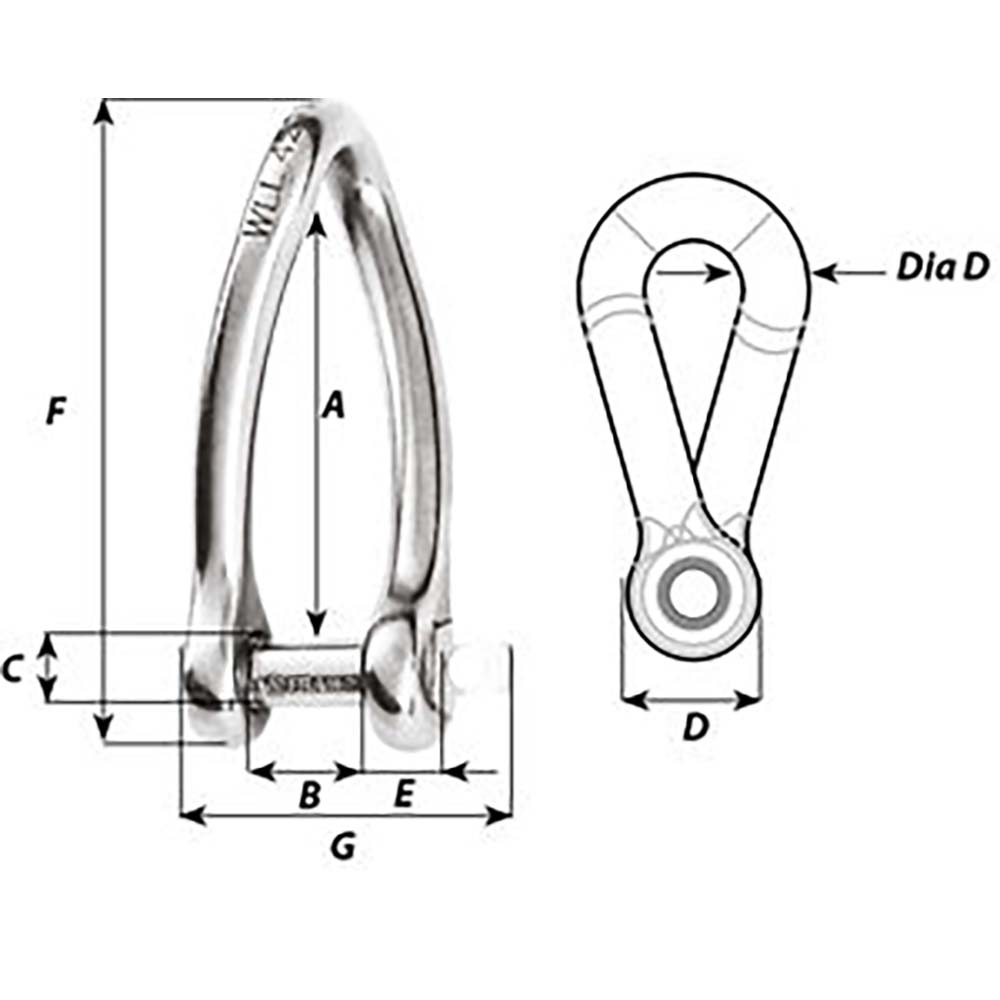 Wichard Captive Pin Twisted Shackle  Diameter 6mm  14 1423W