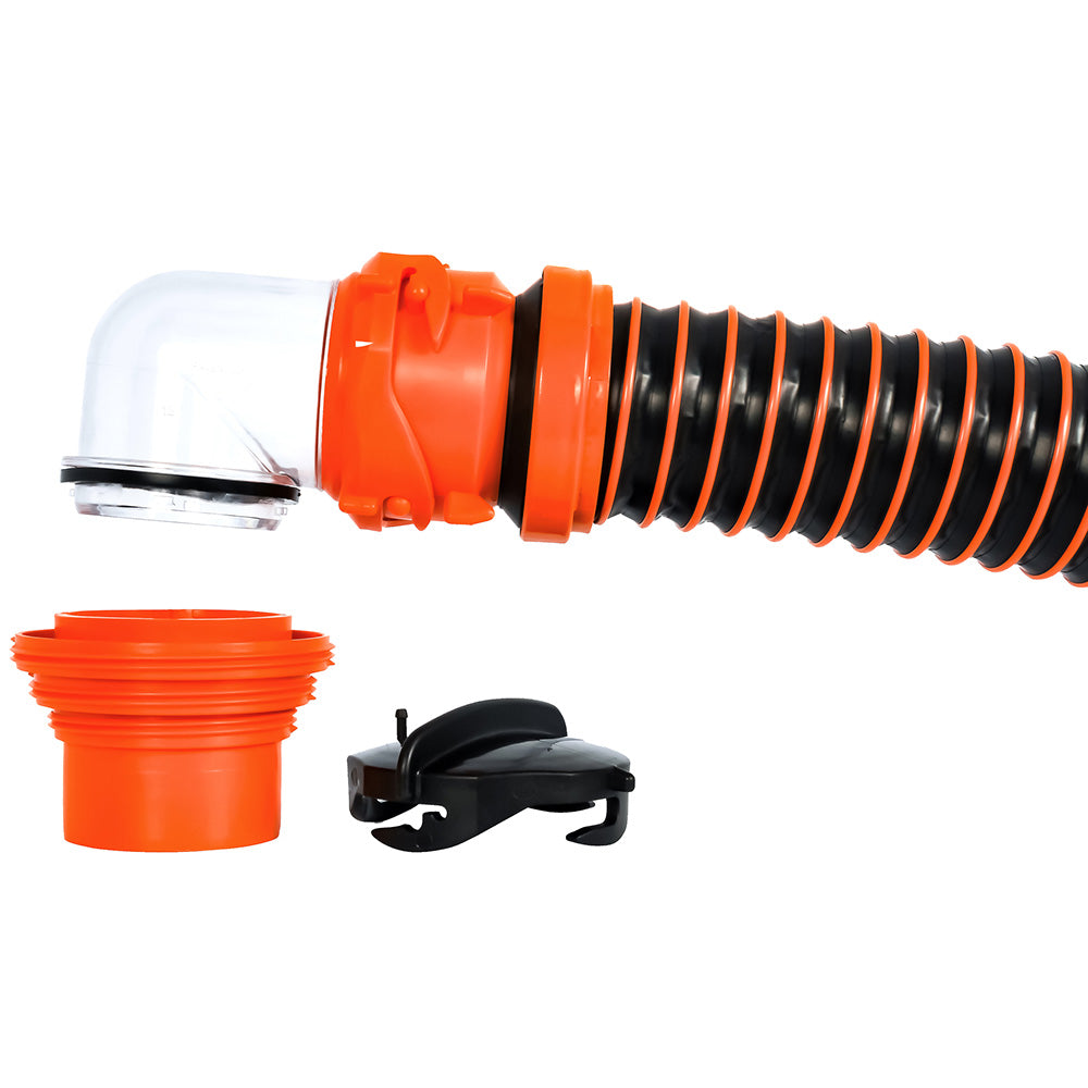 Camco RhinoEXTREME 15 Sewer Hose Kit w Swivel Fitting 4 In 1 Elbow Caps 39859