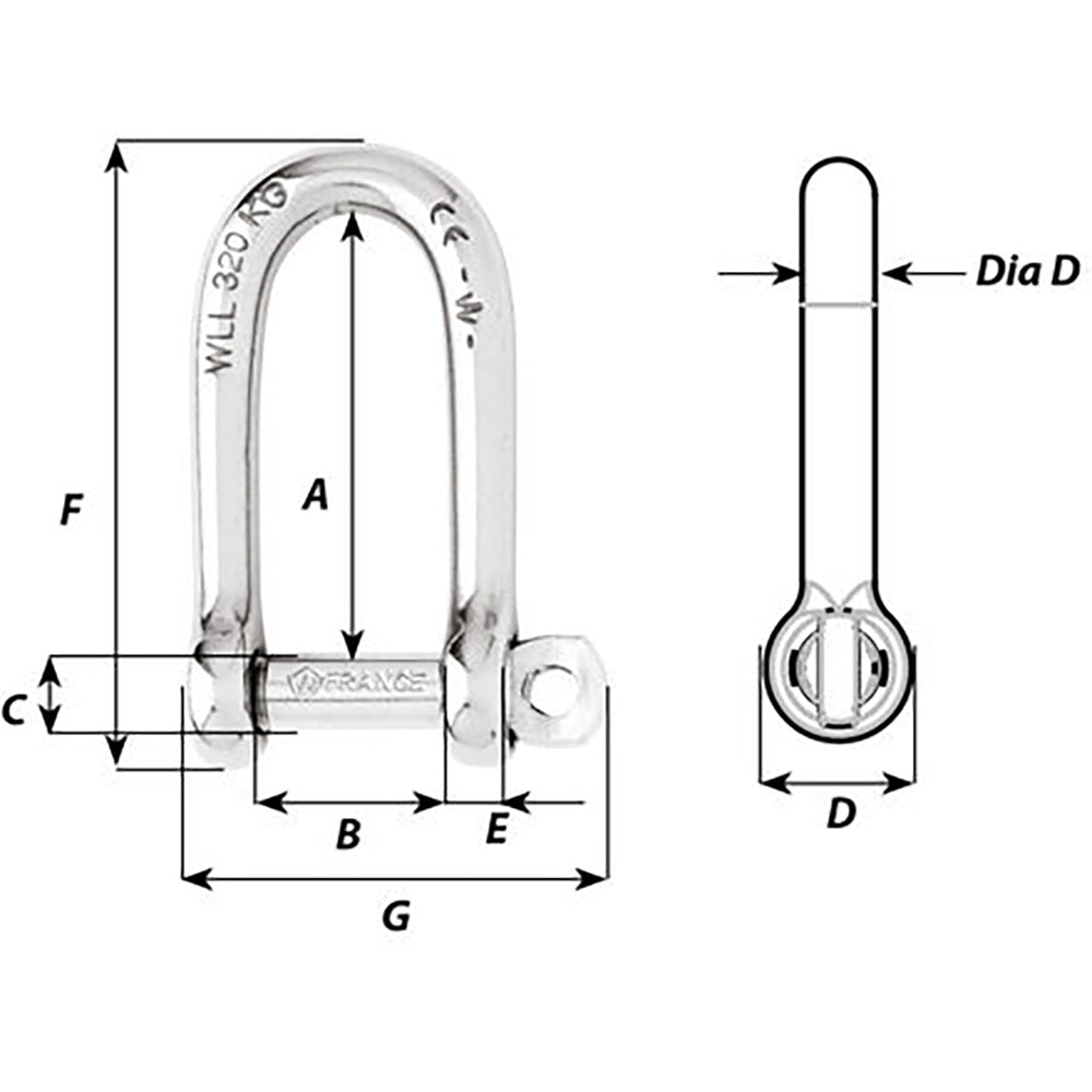 Wichard SelfLocking Long D Shackle  10mm Diameter  1332 1215W