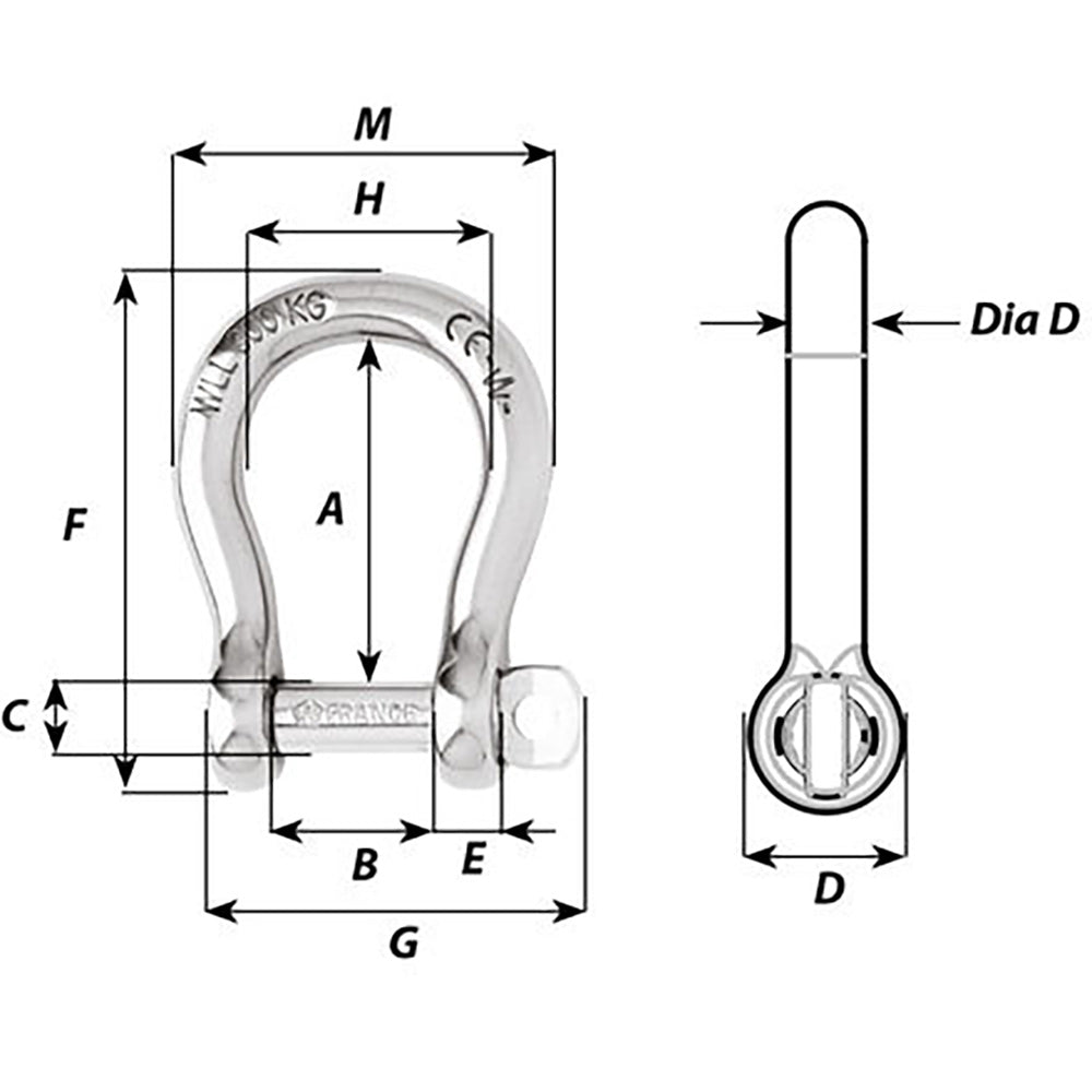 Wichard Not SelfLocking Bow Shackle  16mm Diameter  58 1247W