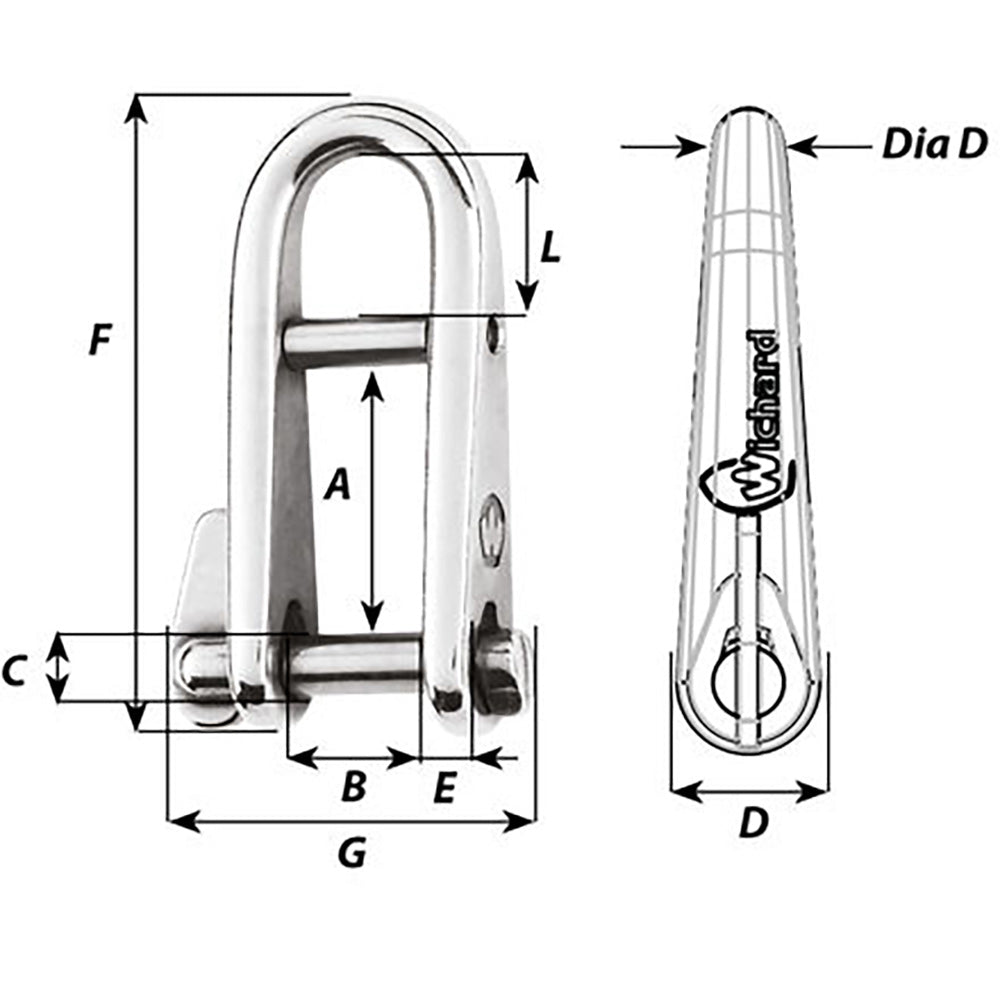 Wichard HR Key Pin Shackle With Bar  8mm Pin Diameter 91434W