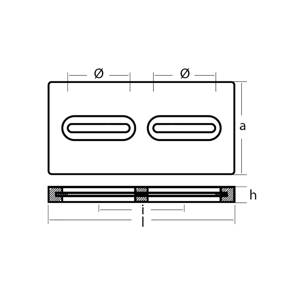 Tecnoseal Rectangular Zinc Plate Anode wInserts  12 x 6 x 1 TECDIVERSD